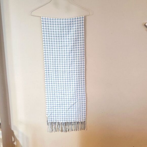 Coach scarf houdstooth blue white fringe soft womens scarf winter scarf preowned - Picture 1 of 10
